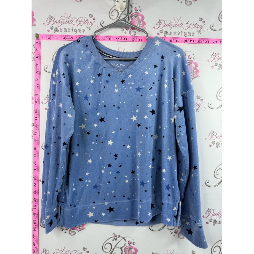 Nautica long sleeve stars fleece Light Blue Star Print V-Neck Pullover